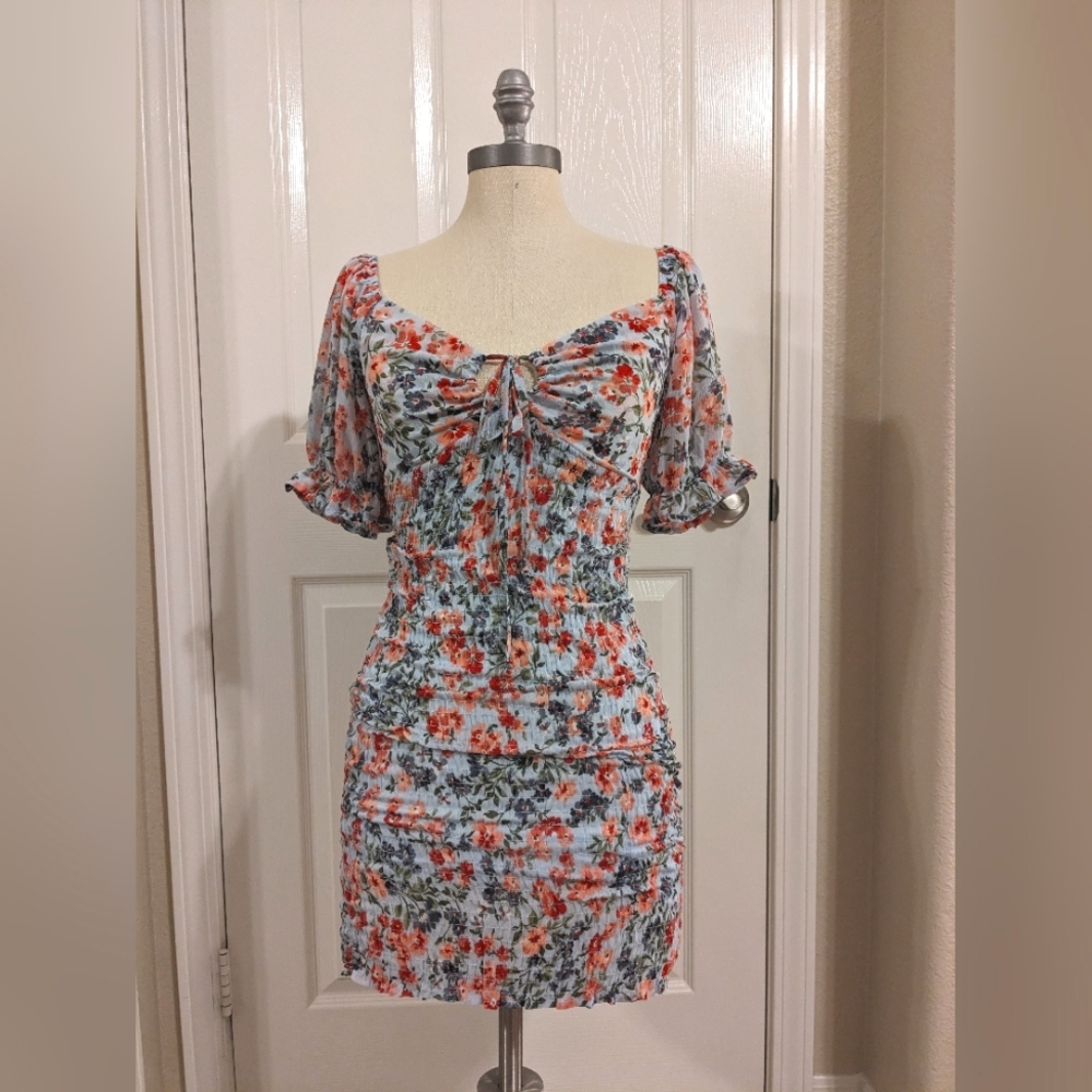 Chocolate U.S.A. floral dress light blue & orange S